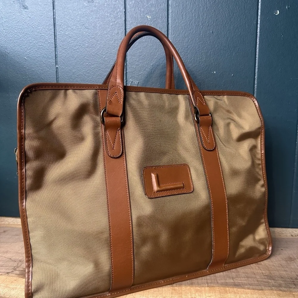 Lancel Paris Nylon Leather Briefcase Brown Tan Vintage Boston Bag/Weekend Bag